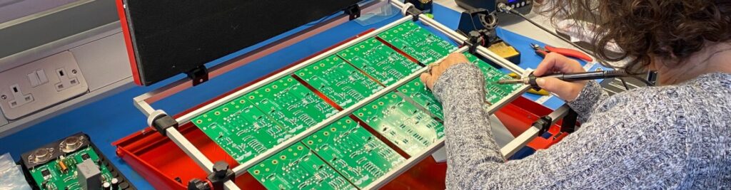 A PCB being constructed